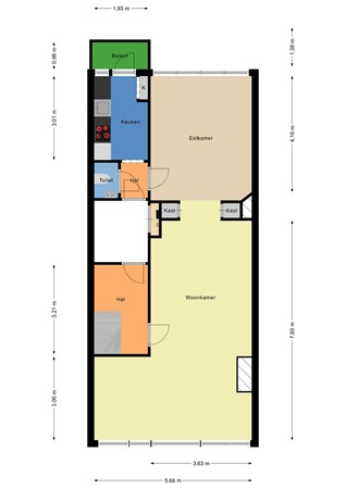 Floorplan - Bergselaan 332A02, 3038 CN Rotterdam